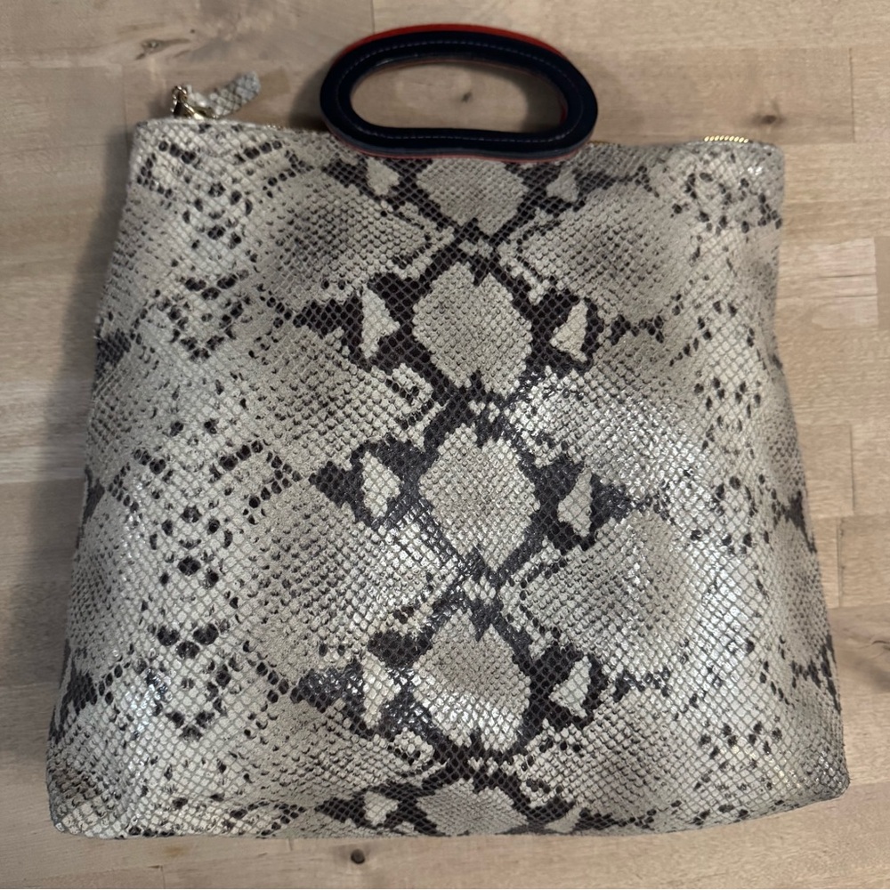 Clare V Snakeskin Patterned Tote Bag fold over clutch purse - Picture 9 of 16